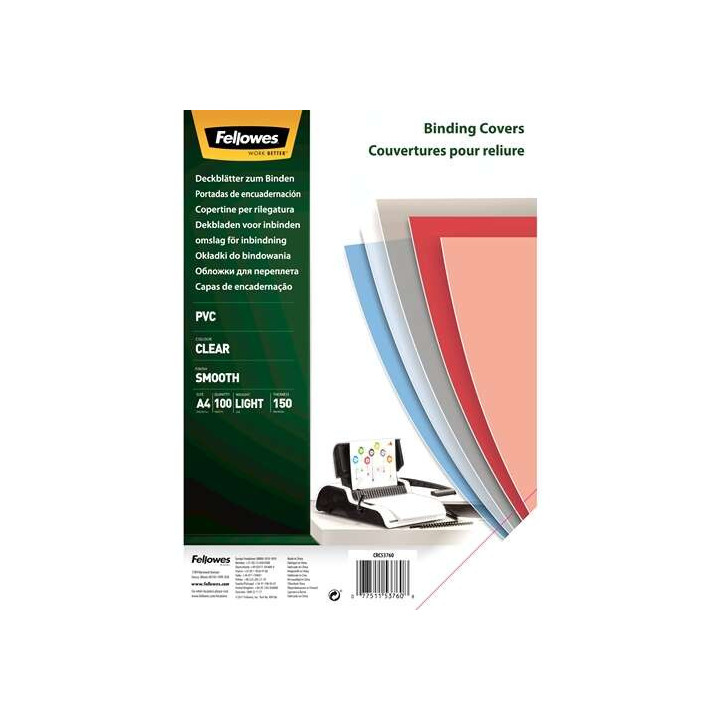 Fellowes Pack de 100 Portadas para Encuadernar de PVC A4 - 150 Micras - Muy Resistentes - Transparente