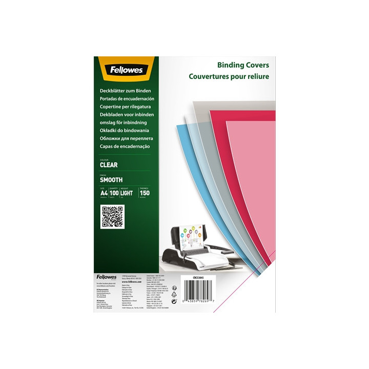 Fellowes Pack de 100 Portadas de Polietileno Transparentes para Documentos A4 - Grosor 150 Micras - Utilizables en Encuadernado