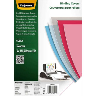 Fellowes Pack de 100 Portadas de Polietileno Transparentes para Documentos A4 - Grosor 200 Micras - para Encuadernadoras de Esp
