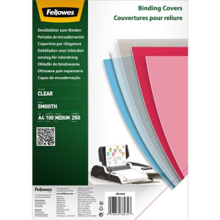 Fellowes Pack de 100 Portadas de Polietileno Transparentes para Documentos A4 - Grosor de 250 Micras - Ideal para Encuadernador