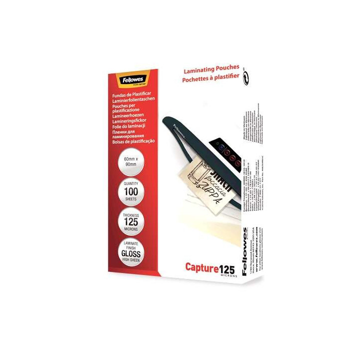 Fellowes Pack de 100 Fundas para Plastificar Brillo para Tarjetas 60 x 90mm - 125 Micras - Alta Calidad - Transparente