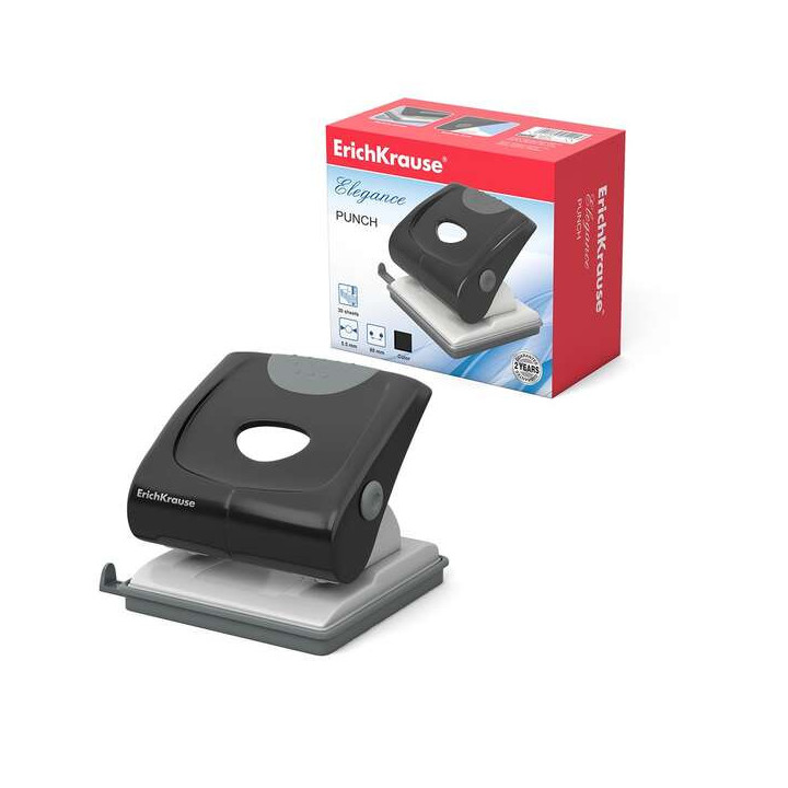 Erichkrause Elegance Perforadora - Perfora Hasta 30 Hojas - Bandeja de Confeti - Barra Guia con Marcas de Formato - Color Negro