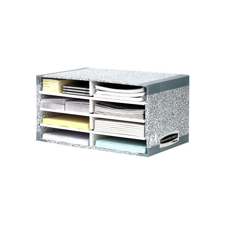 Fellowes Bankers Box Clasificador de Sobremesa - Montaje Automatico Fastfold - Carton Reciclado Certificacion FSC - Color Gris