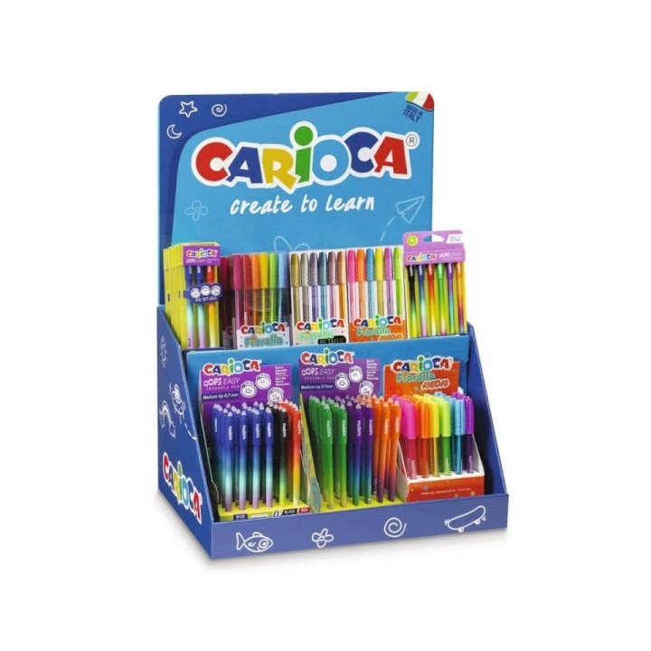 Carioca Expositor Fiorella Incluye 5 OOPS Easy Blister de 3uds Blue Red