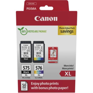 Canon PG575XL/CL576XL Multipack de 2 Cartuchos de Tinta Originales + 50 Hojas de Papel Fotografico - 5437C006