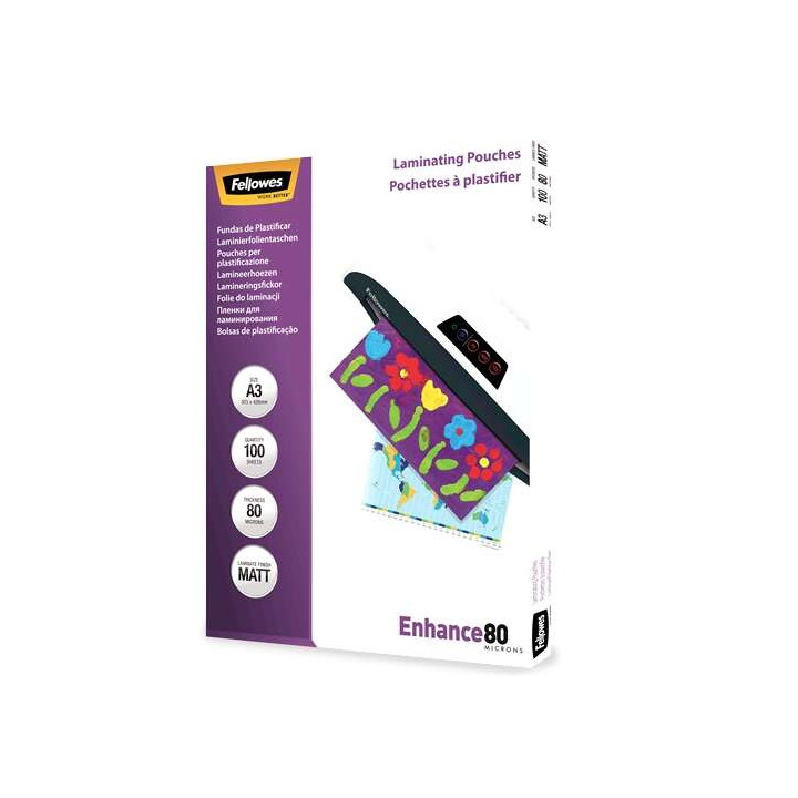 Fellowes Pack de 100 Fundas para Plastificar Mate A3 - 80 Micras - Alta Calidad - Transparente