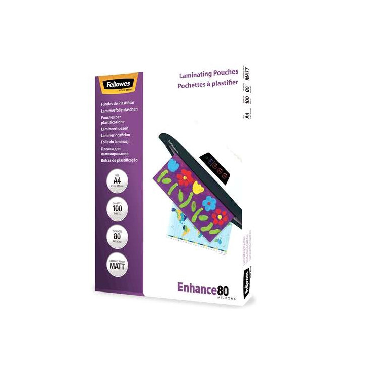 Fellowes Pack de 100 Fundas para Plastificar Mate A4 - 80 Micras - Alta Calidad - Transparente