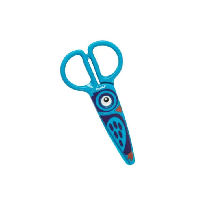 Dahle 54676 Kids Tijeras Infantiles 12cm para los mas Pequeños - Hojas de Plastico - Puntas Redondeadas - Modelo Buho - Color