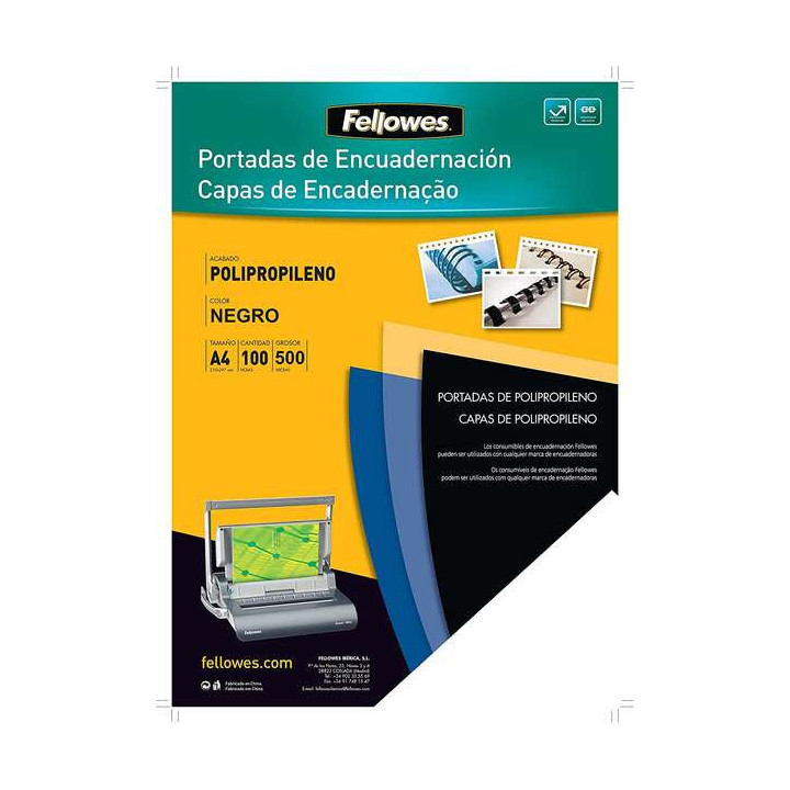 Fellowes Pack de 100 Portadas de Polipropileno A4 - 500 Micras - Acabado de Calidad - Color Negro
