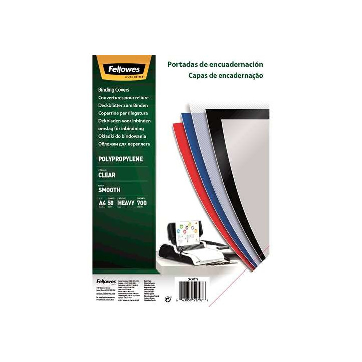 Fellowes Pack de 50 Portadas de Polipropileno A4 - 700 Micras - Acabado de Calidad - Transparente