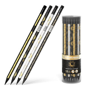 Erichkrause Magic Sky Lapiz de Grafito Triangular HB - Goma de Borrar - Madera Negra - Cuatro Diseños Diferentes