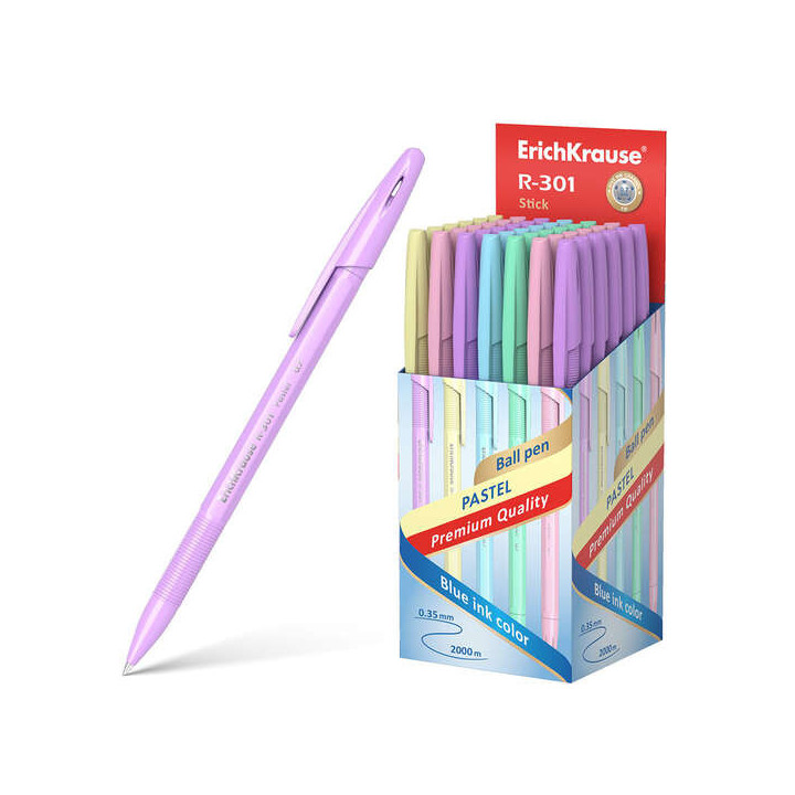 Erichkrause R-301 Pastel Boligrafo Punta de Bola 0.7mm - Trazo 0.35mm - Cuerpo Hexagonal Opaco en Colores Pastel - Tinta de Sec