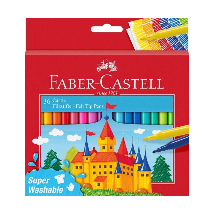 Faber-Castell Castle Pack de 36 Rotuladores - Tinta con Base de Agua Lavable - Colores Surtidos