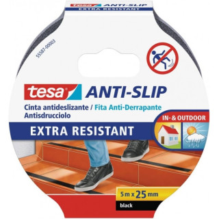 Tesa Cinta Adhesiva Antideslizante 25mm x 5m - Extremadamente Fuerte y Duradera - Adhesion muy Fuerte - Se puede Cortar a Mano