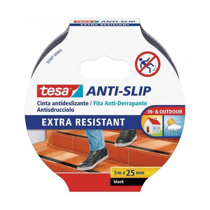 Tesa Cinta Adhesiva Antideslizante 25mm x 5m - Extremadamente Fuerte y Duradera - Adhesion muy Fuerte - Se puede Cortar a Mano