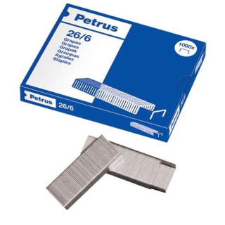 Petrus Caja de 1000 Grapas 26/6 Galvanizadas - Grapa hasta 30 Hojas - Patilla de 6mm