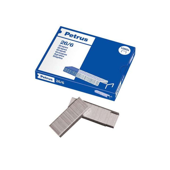 Petrus Caja de 1000 Grapas 26/6 Galvanizadas - Grapa hasta 30 Hojas - Patilla de 6mm