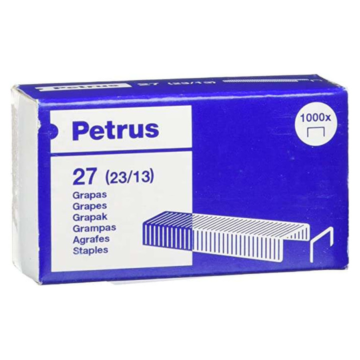 Petrus Caja de 1000 Grapas 23/13 Cobreadas - Hasta 100 Hojas - Patilla de 13mm