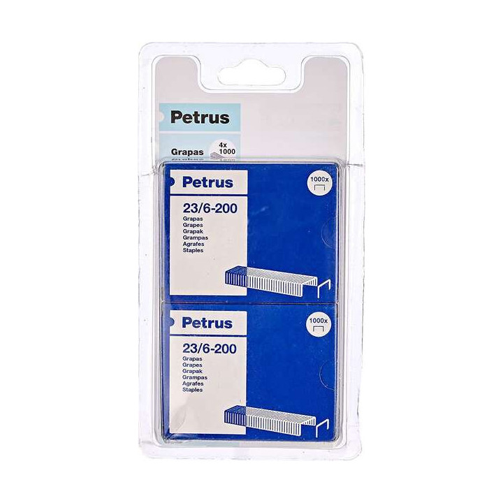 Petrus Pack de 4 Cajas de 1000 Grapas 23/6-200 Cobreadas - Hasta 20 Hojas - Patilla de 6mm