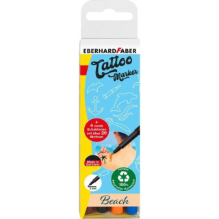 Eberhard Faber Tattoo Marker Beach Pack de 4 Rotuladores para Tatuajes Temporales + 4 Plantillas con mas de 20 Motivos - Secado