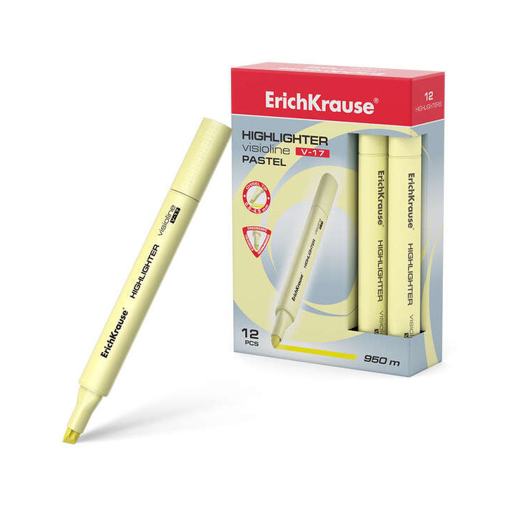 Erichkrause Visioline V-17 Pastel Marcador Fluorescente - Punta Biselada - Trazo de 0.6 a 4.5mm - Tinta a Base de Agua - Color