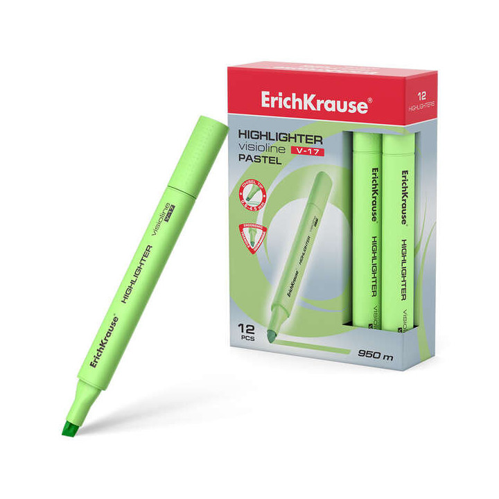 Erichkrause Visioline V-17 Pastel Marcador Fluorescente - Punta Biselada - Trazo de 0.6 a 4.5mm - Tinta a Base de Agua - Color