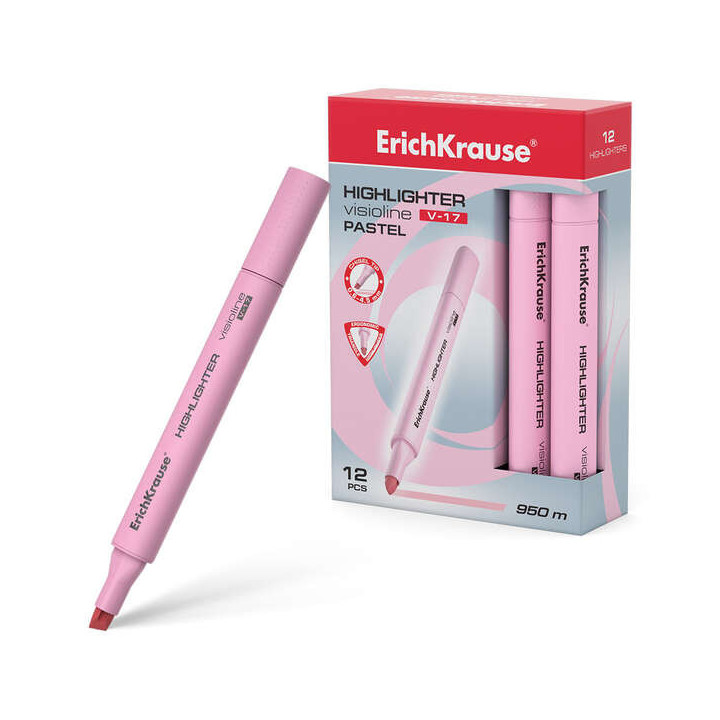 Erichkrause Visioline V-17 Pastel Marcador Fluorescente - Punta Biselada - Trazo de 0.6 a 4.5mm - Tinta a Base de Agua - Color