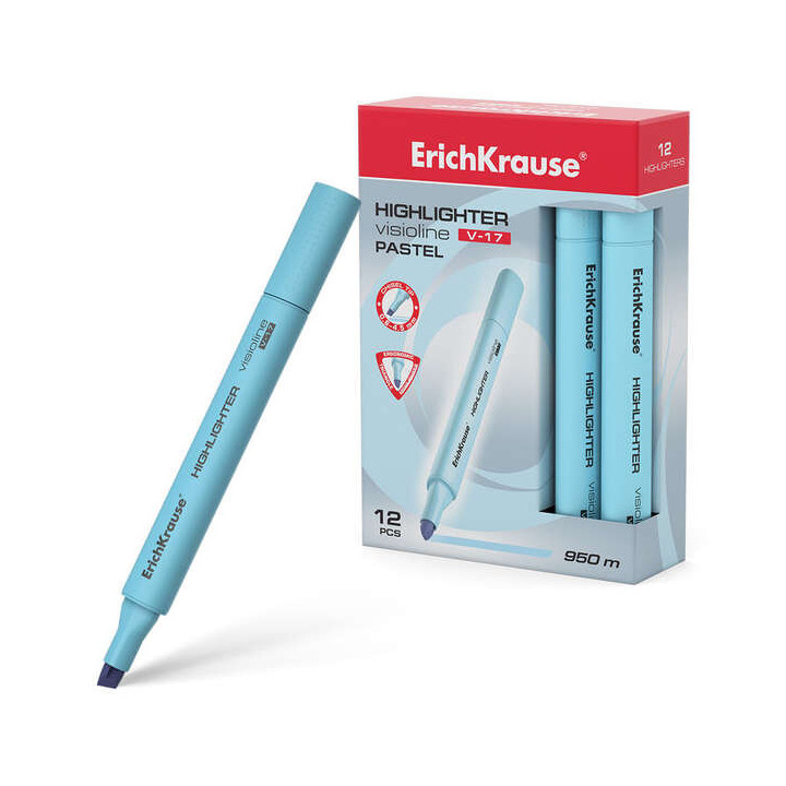 Erichkrause Visioline V-17 Pastel Marcador Fluorescente - Punta Biselada - Trazo de 0.6 a 4.5mm - Tinta a Base de Agua - Color