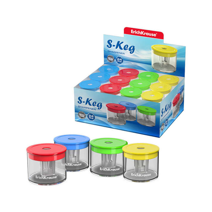Erichkrause S-Keg Sacapuntas con Deposito - 1 Orificio - Cuchilla de Acero al Carbono - Colores Surtidos