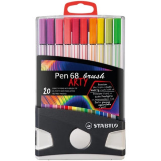 Stabilo Pen 68 Brush Arty Caja de Plastico Rigida con 30 Rotuladores - Punta de Pincel - Tinta a Base de Agua - Colores Surtido
