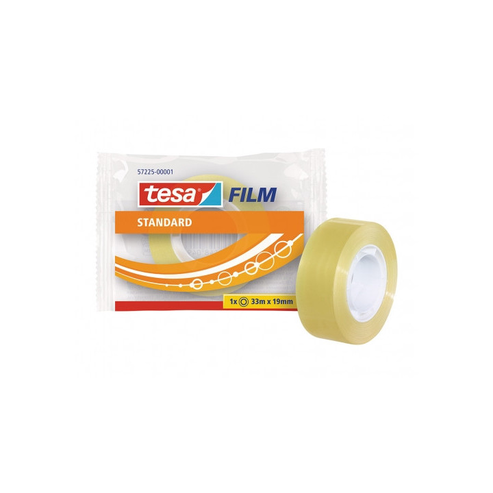 Tesa Tesafilm Standard Cinta Autoadhesiva Transparente 19mmx33m - Buena Adherencia y Alta Resistencia a la Luz UV - Sin PVC