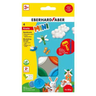 Eberhard Faber Mini Kids Pack con 4 Botes 50gr de Pasta de Modelar + 2 Herramientas - 90% Ingredientes Naturales - Facil de Lav