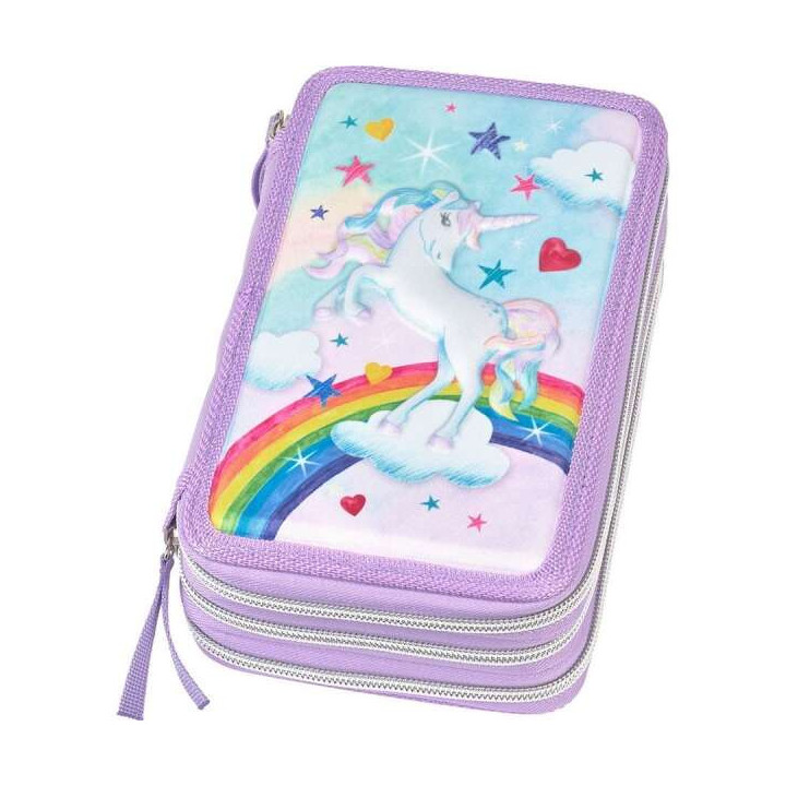 Faber-Castell Diseño Unicornio Estuche de 3 Pisos con Contenido de Serie: Goma de Borrar