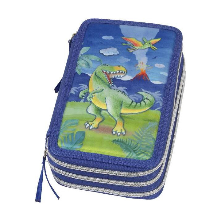 Faber-Castell Diseño Dinosaurio Estuche de 3 Pisos con Contenido de Serie: Goma de Borrar