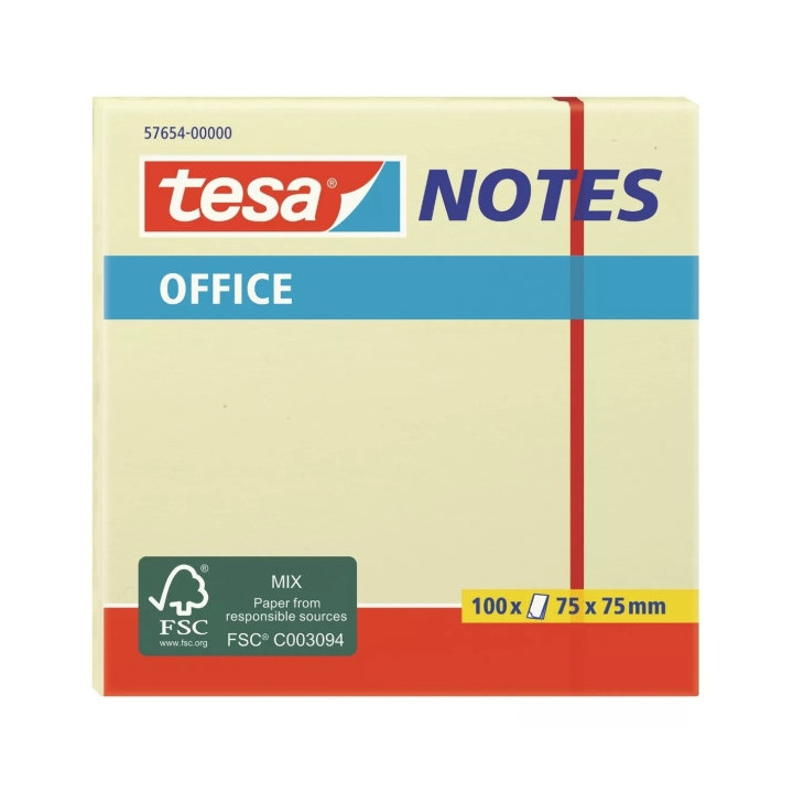 Tesa Notes Bloc de 100 Notas Adhesivas 75x75mm - Sin Disolventes - Reposicionables - Color Amarillo