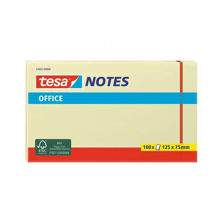 Tesa Notes Bloc de 100 Notas Adhesivas 125x75mm - Sin Disolventes - Reposicionables - Color Amarillo