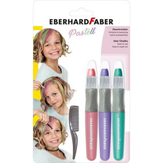 Eberhard Faber Pack de 3 Tizas Pastel para el Cabello + 1 Mini Peine - Aplicar sobre el Cabello Seco - Utilice el Peine para Di