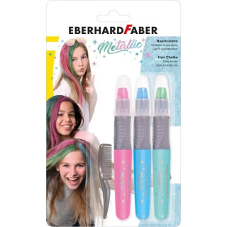 Eberhard Faber Pack de 3 Tizas Metallic para el Cabello + 1 Mini Peine - Aplicar sobre el Cabello Seco - Utilice el Peine para
