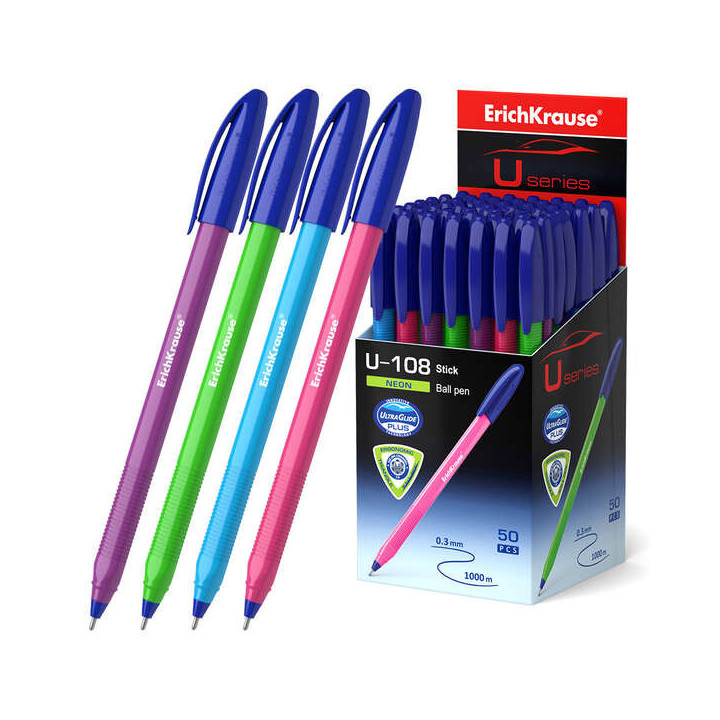 Erichkrause Boligrafo U-108 Neon Stick 1.0 - Ultra Glide Technology - Color Azul