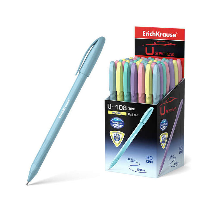 Erichkrause Boligrafo U-108 Pastel Stick 1.0 - Ultra Glide Technology - Tinta Azul