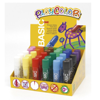 PlayColor Basic One Expositor de 30 Temperas Solidas - No Arrugan el Papel - No Necesitan Agua - Especial para Uso Escolar - Co