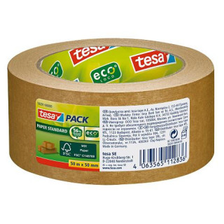 Tesa Tesapack Paper Standard Cinta Adhesiva de Papel 50mmx50m - Hecho con 56% de Materiales Biodegradables - Papel Procedente d