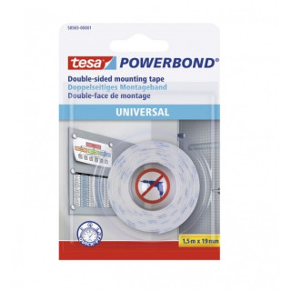 Tesa Powerbond Cinta Adhesiva Doble Cara 19mm x 1.5 Metros - Para Fijacion Segura y Rapida de Objetos Planos y Ligeros - Color
