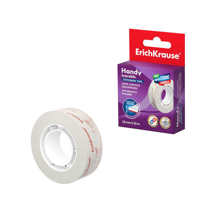 Erichkrause Handy Cinta Adhesiva de Facil Rasgado 18mm×33m - Alta Transparencia - Resistente a la luz