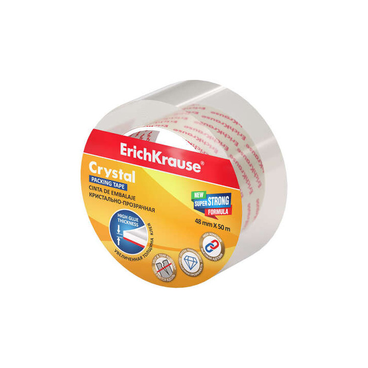 Erichkrause Crystal Precinto de Embalaje 48mmx50m - Polipropileno - Resistente y Duradera - Transparente