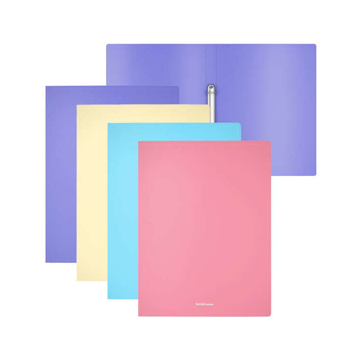 Erichkrause Matt Pastel Pack de 4 Carpetas con 2 Anillas de 24mm Tamaño A4 - Colores Surtidos