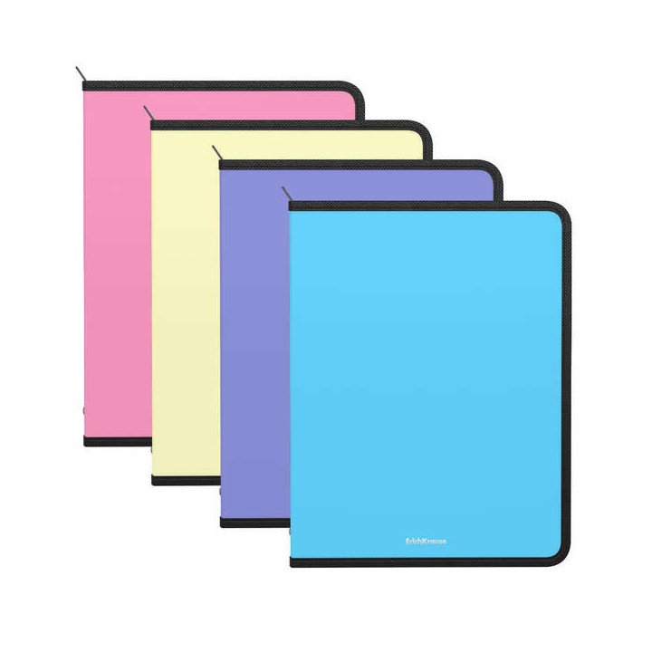 Erichkrause Matt Pastel Pack de 4 Carpetas con Cremallera  A4 - Para Organizar y Transportar Documentos - Colores Pastel Surtid