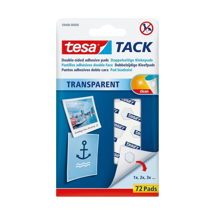 Tesa Tesatack Pack de 72 Puntos Adhesivos de Doble Cara - Fuertes y Limpias - Transparentes