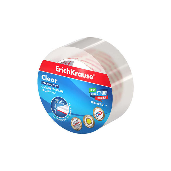 Erichkrause Clear Precinto de Embalaje 48mmx50m - Alta Adherencia - Resistencia al Desgarro - Transparente