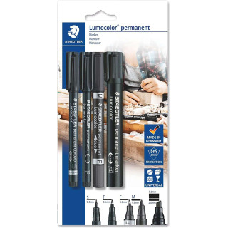 Staedtler Lumocolor Permanent Pack de 4 Rotuladores Permanentes - Diferentes Puntas - Resistente al Agua - Recargables - Color